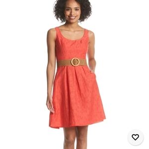 Nine West Coral A-Line Pleated Dress 20W Scoopneck Pockets Vacation Party Cruise